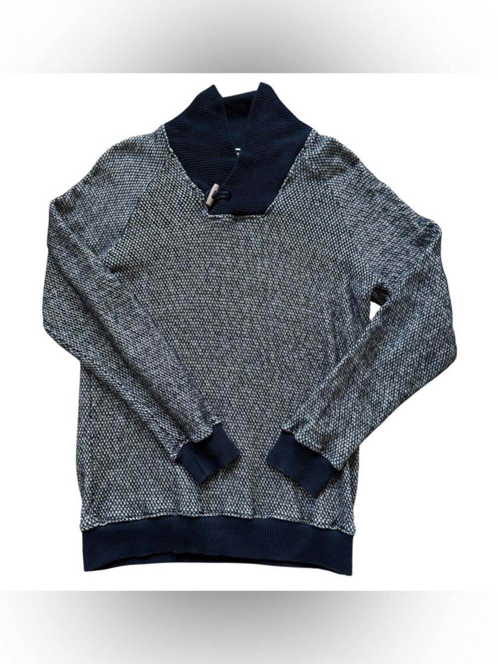 Zara Man Textured Knit Sweater Shawl Collar Toggle Pullover Blue Gray Minimalist